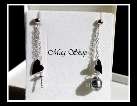 Apprêt Boucles D`Oreilles Chaîne + Coeur  Argent Rhodié 925 MAG.SHOP