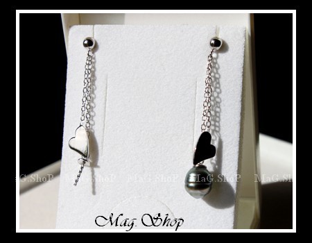 Apprêt Boucles D`Oreilles Chaîne + Coeur  Argent Rhodié 925 MAG.SHOP