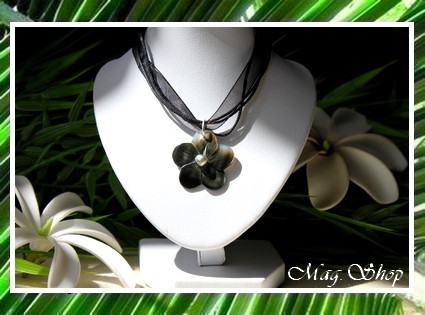 Archipels Collection  Collier Miti Fleur Hibiscus 2.5cm Nacre de Tahiti & Perle Keishi MAG.SHOP TAHITI