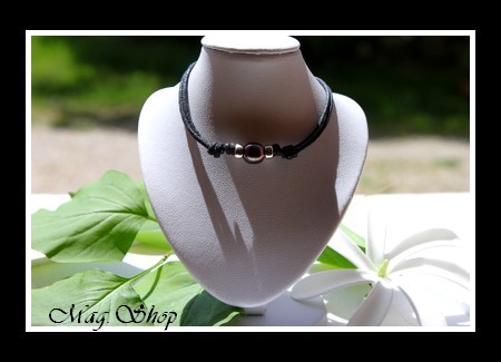 Bora-Bora collection Collier Surfeur Argent 925 Perle cerclée Aubergine de Tahiti MAG.SHOP