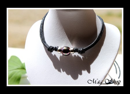 Bora-Bora collection Collier Surfeur Argent 925 Perle cerclée Aubergine de Tahiti MAG.SHOP