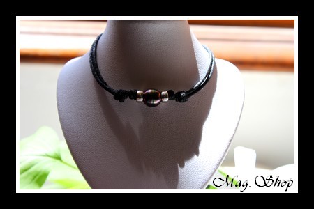 Bora-Bora collection Collier Surfeur Argent 925 Perle cerclée Aubergine de Tahiti MAG.SHOP