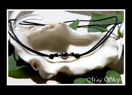 Bora-Bora collection Collier Surfeur Argent 925 Perle cerclée Aubergine de Tahiti MAG.SHOP