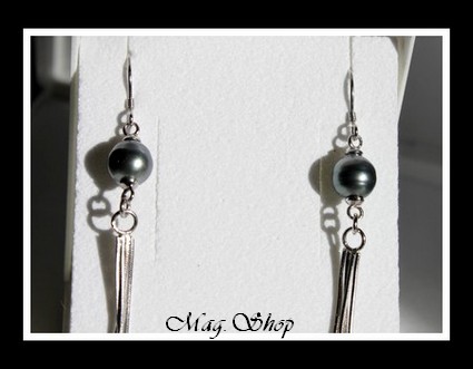  Boucles dOreilles Snake Argent Rhodié 925 Perles Cerclées de Tahiti MAG.SHOP