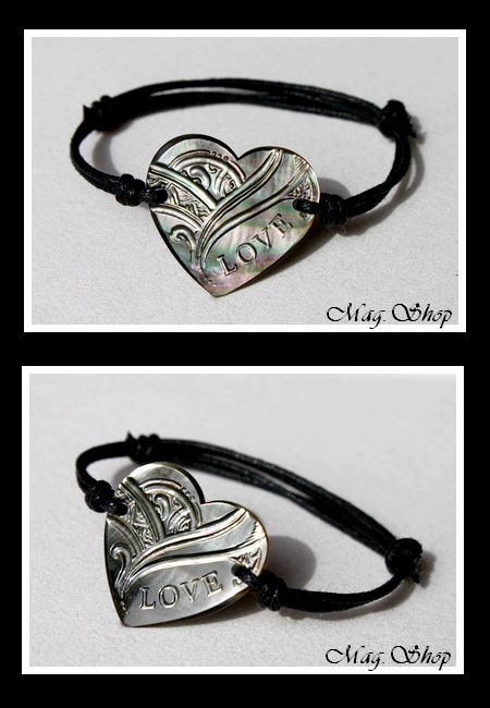 Bracelet Coeur Marquisien LOVE Nacre de Tahiti 3cm Reflets Foncés MAG.SHOP