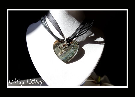 Coeurs de L`Océan Collection  Collier Miti  Coeur Vagues LOVE Nacre de Tahiti 3CM Reflets Foncés MAG.SHOP