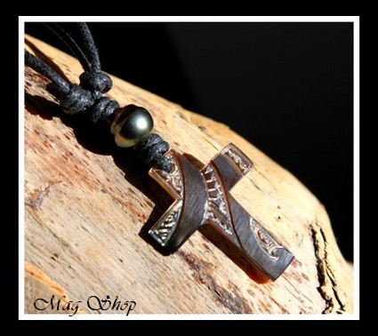 Collier Croix Nacre H3cm & Perle Cerclée de Tahiti MAG.SHOP (10)