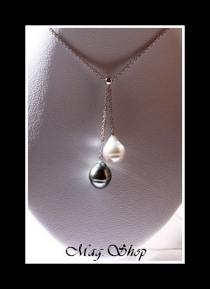 Collier Hiva Oa` Argent Rhodié 925  2 Perles de Tahiti MAG.SHOP