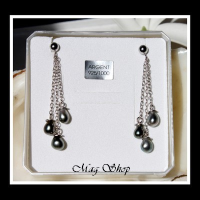 Hiva Oa` Boucles d`Oreilles Argent Rhodié 925 - 6 Perles Keishis de Tahiti MAG.SHOP