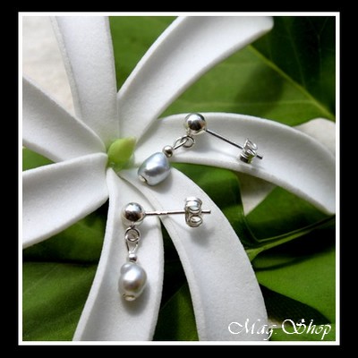 KEISHIS Collection  Boucles d`oreilles Tekava Argent 925  2 Perles Keishis Assorties de Tahiti MAG.SHOP