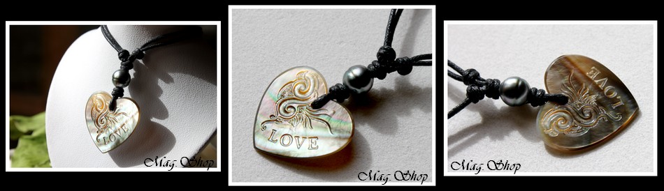 Lagon Collection  Collier Coeur Vagues LOVE Nacre de Tahiti 3CM Reflets Marrons Irisés & Perle Cerclée de Tahiti MAG.SHOP