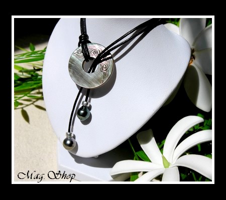 Lagon Collection Collier Tuamotu Vagues Nacre 3cm & 2 Perles Cerclées de Tahiti MAG.SHOP