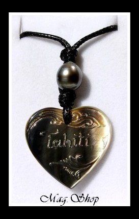 Pahia Collier Coeur Gravé TAHITI Nacre & Perle de Tahiti modèle 2 MAG.SHOP