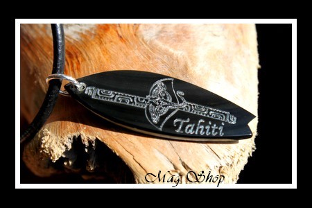 Planche de Surf Raie Marquisienne TAHITI Collier  Nacre de Tahiti H 4.5cm Reflets Foncés MAG.SHOP