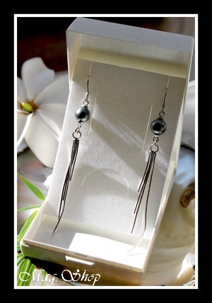 Silver Collection - Boucles d`Oreilles Snake Argent Rhodié 925 Perles Cerclées de Tahiti MAG.SHOP