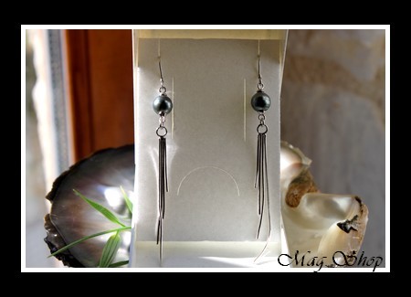 Silver Collection - Boucles d`Oreilles Snake Argent Rhodié 925 Perles Cerclées de Tahiti MAG.SHOP