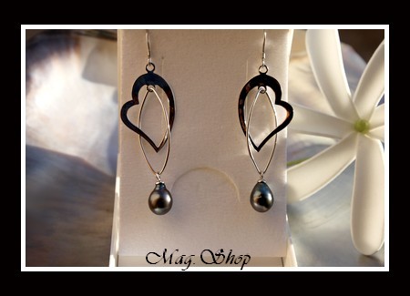 Silver Sea Collection - Boucles d`Oreilles Coeurs Tiffany MANA Argent Rhodié 925  Perles de Tahiti MAG.SHOP