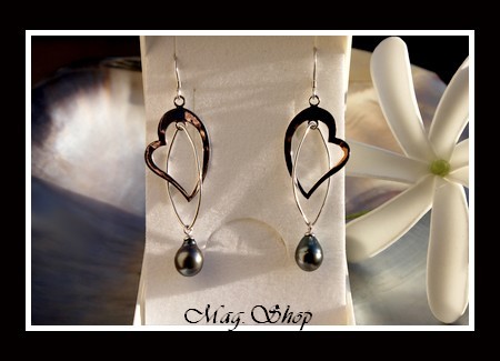 Silver Sea Collection - Boucles d`Oreilles Coeurs Tiffany MANA Argent Rhodié 925  Perles de Tahiti MAG.SHOP