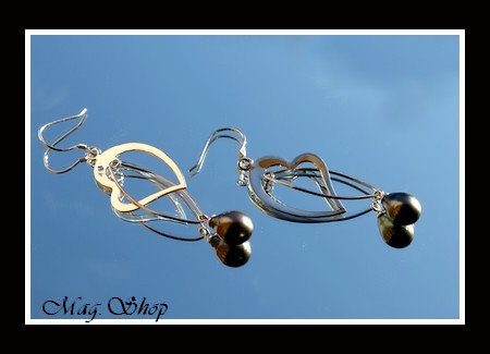 Silver Sea Collection - Boucles d`Oreilles Coeurs Tiffany MANA Argent Rhodié 925  Perles de Tahiti MAG.SHOP