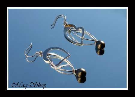 Silver Sea Collection - Boucles d`Oreilles Coeurs Tiffany MANA Argent Rhodié 925  Perles de Tahiti MAG.SHOP