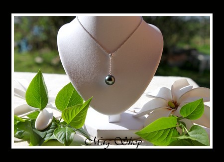 Silver Sea Collection  Collier Hiva Oa` Argent Rhodié 925  Perle Ronde de Tahiti MAG.SHOP