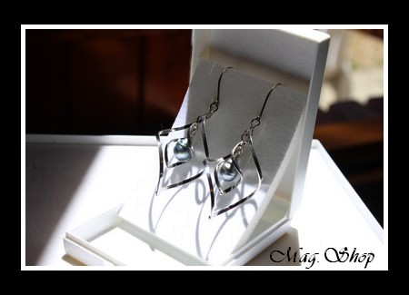 Siver sea Collection Boucles d`Oreilles Vahitahi Argent Rhodié 925 Perles Cerclées de Tahiti MAG.SHOP