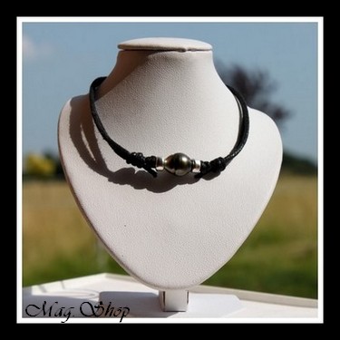 Surfeur Perle Collier Cerclée de Tahiti Gris Foncés MAG.SHOP