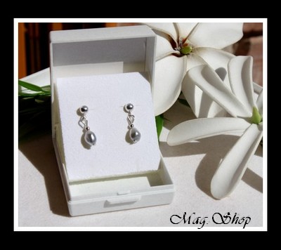 Tekava Boucles d`oreilles Argent 925 2 Perles Keishis Baroques de Tahiti MAG.SHOP