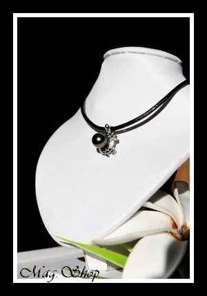 Tortue Océan Argent Rhodié 925  Collier Perle Cerclée de Tahiti MAG.SHOP