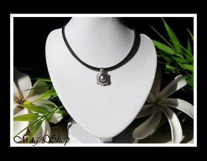 Tortue Océan Argent Rhodié 925 Collier Perle Keishi de Tahiti MAG.SHOP